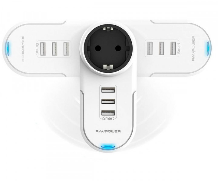  Зарядное устройство RavPower Rotate Plug 4-in-1 Surge Protector (1AC Outlet+3USBPorts) (RP-PC003WH) 